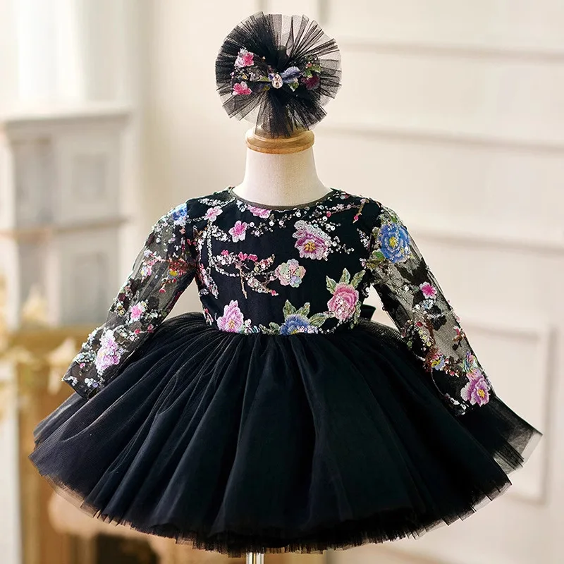 

European and American Style Children's Formal Dress2025AliExpress New Puffy Tulle Princess Dress Little Girl's First Birthday Dr