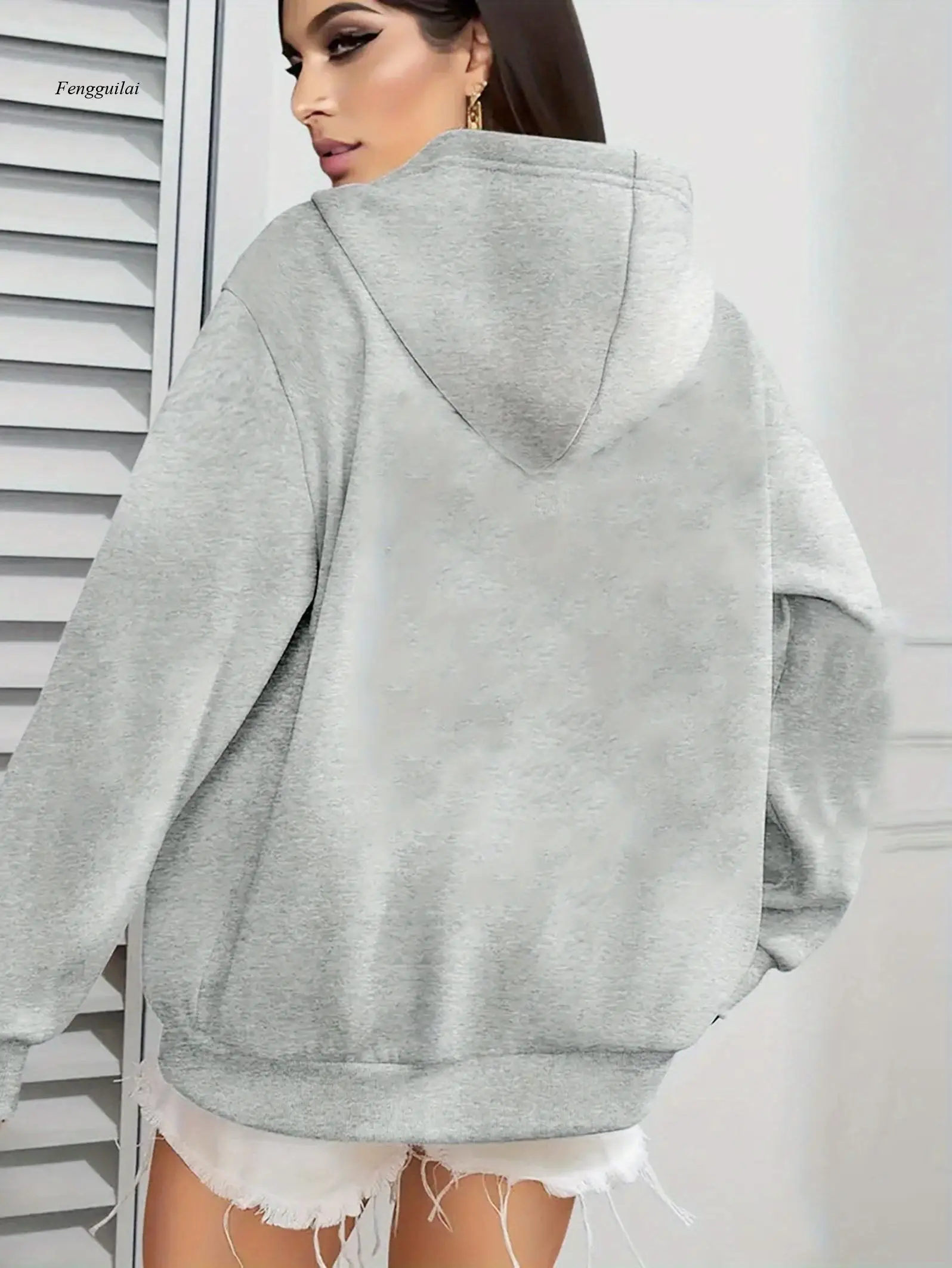 เสื้อฮู้ดลำลองพิมพ์ลายกราฟิกไม้เบสบอลลายเปลวไฟ - เสื้อแขนยาวทรงหลวมสีเทาอ่อน ซักด้วยเครื่องได้