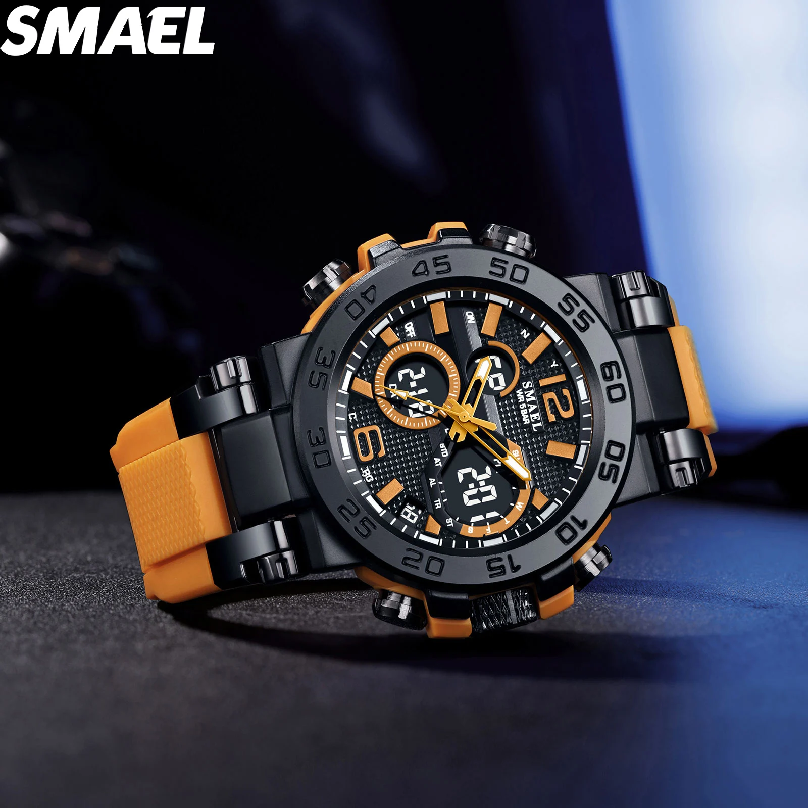SMAEL  Digital Watches Sports Men LED Watches 50m Waterproof Men's Wristwatch Stopwatch 8106 Back Light Sport Watch Digital
