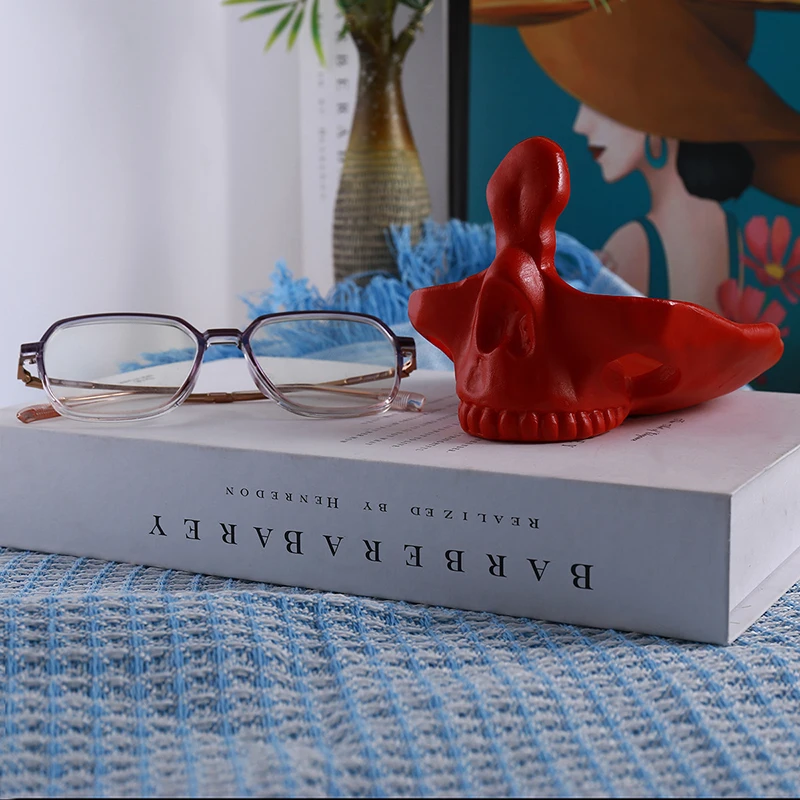 Support de lunettes tête de mort, ornements de bureau, porte-clés, sculptures pour entrée, artisanat en résine, boîte de rangement créative, décoration de la maison
