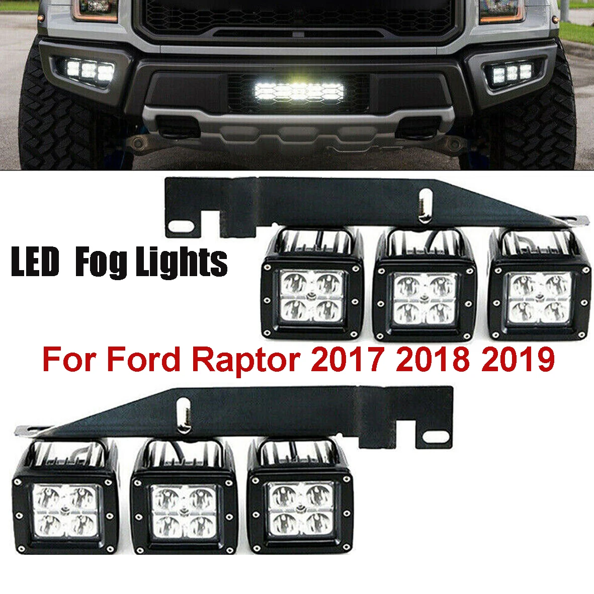 

Front LED Lower Fog Lights + Mount Bracket/Wiring Kit Durable LED Mount Bracket Kit Pod Fits For Ford F-150 Raptor 2017-2020