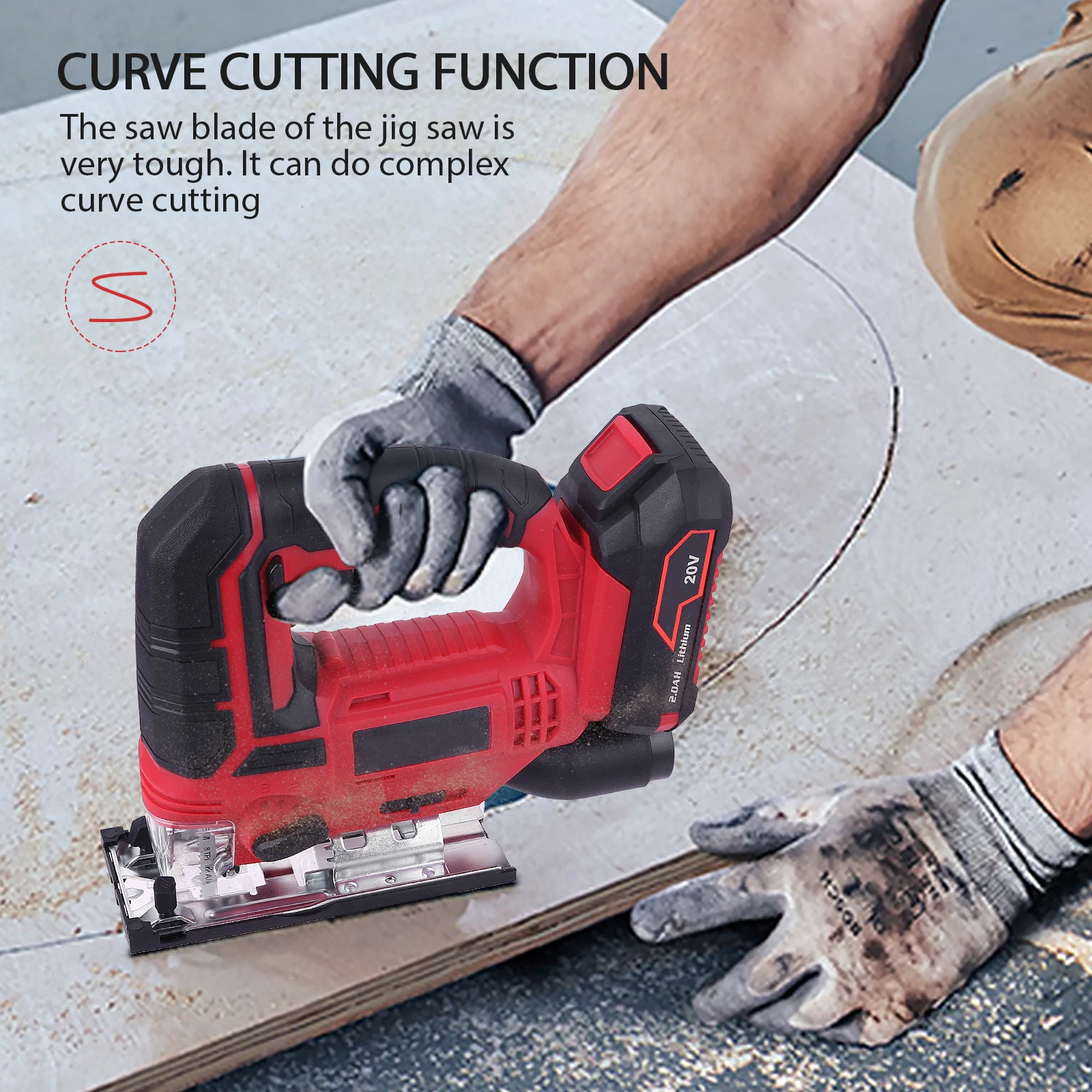 20V Cordless Jig Saw Kit 2000mah Lithium Battery Outdoor Electric Jigsaw Adjustable Speed Scroll Saw Woodworking Power Tool