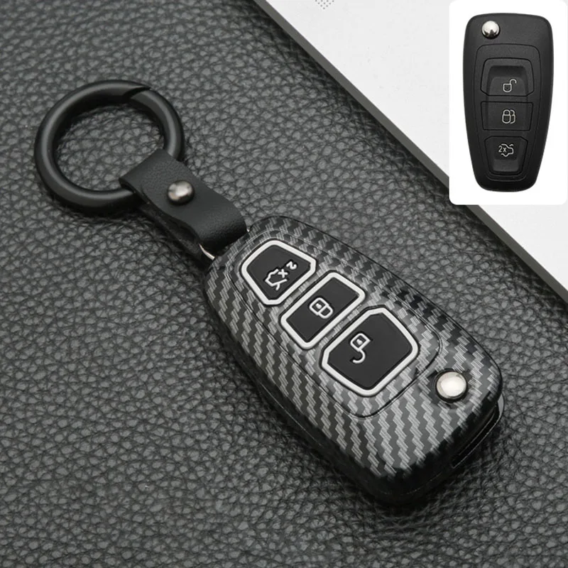 Carbon Fiber ABS Car Key Case Cover For Ford Fiesta Ranger C-Max S-Max Focus 3 4 Galaxy Mondeo Transit Tourneo Custom MK3 MK4