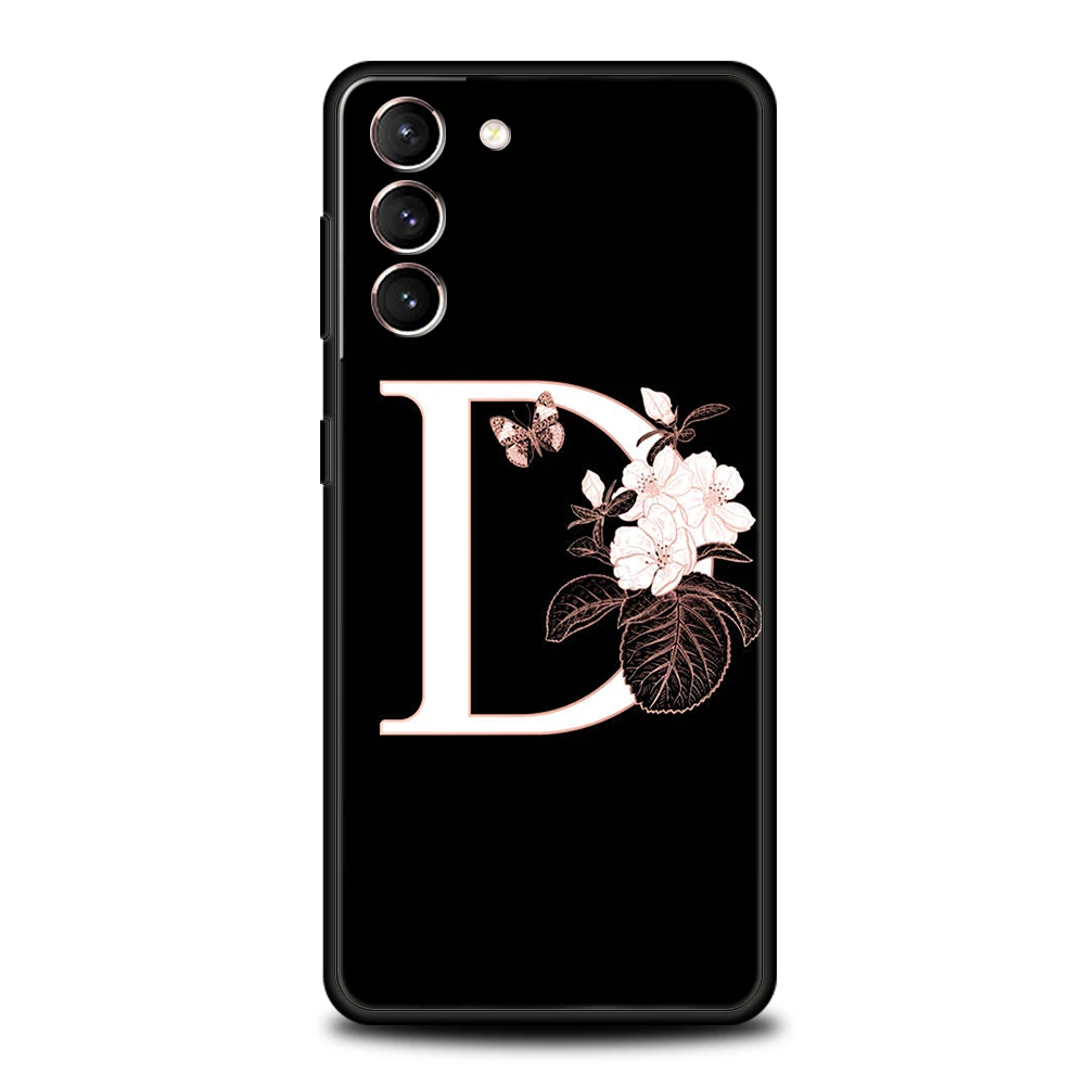Etui na pierwszą literę kwiatową do Samsung Galaxy S24 S23 S22 S20 S21 FE Ultra S10 S10E S9 S8 Plus 5G silikonowe pokrowce na telefon Capas — zdjęcie 4