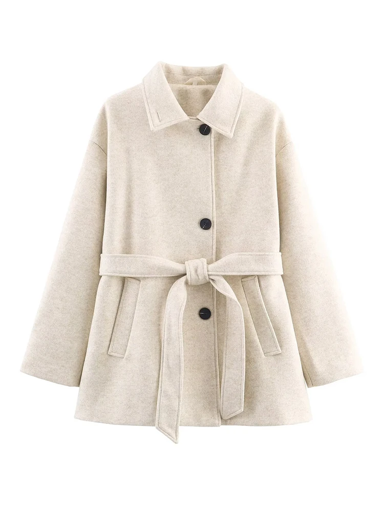 HH Frauen Mode Langarm Revers Mantel Frau Gürtel Tasche Einreiher Schmücken Casual Lose Mantel Herbst Outwear 4-farbe