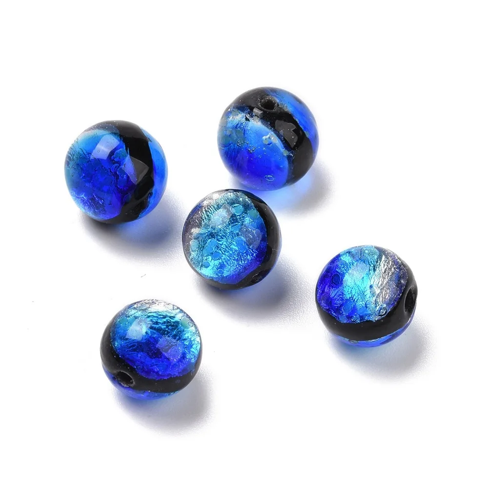20Pcs Luminous Handmade Silver Foil Glass Beads 10mm Round Spacer Bead Glow in the Dark for DIY bracelet necklace jewelry making