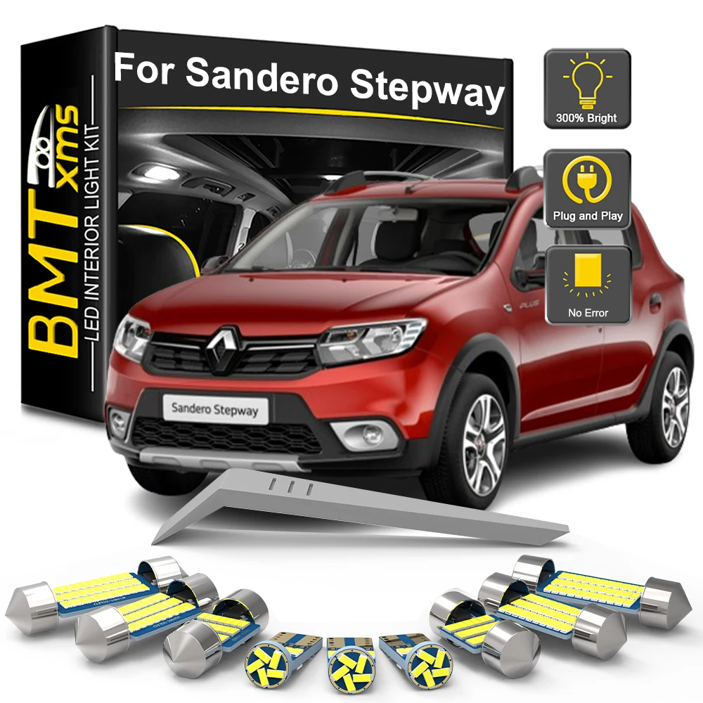 

BMTxms 9Pcs For Dacia Sandero Stepway 2010-2016 2017 2018 2019 2020 2021 2022 2023 2024 LED Interior Map Dome Plate Light Kit