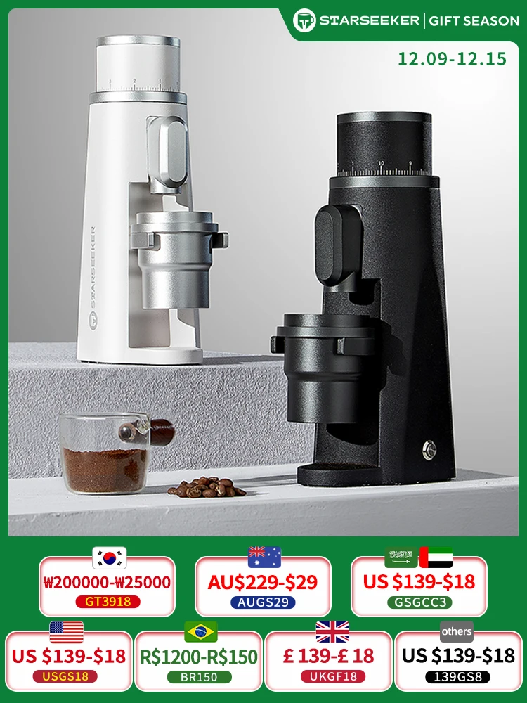 STARSEEKER EDGE Electric Coffee Grinder 48MM Burr Grinders Black White Espresso Stepless Fineness Adjustment