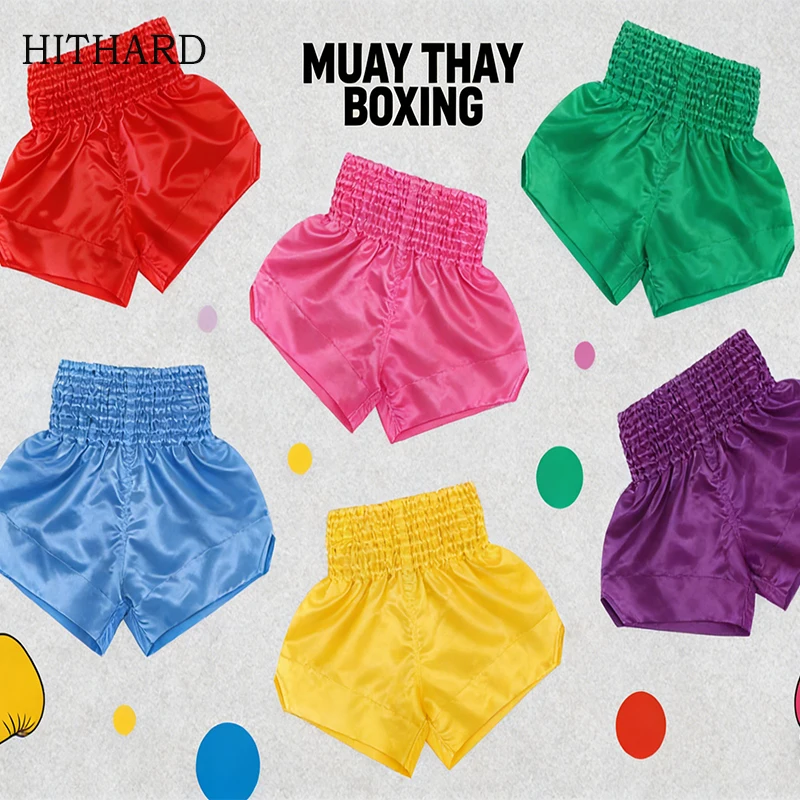 Plain Thai Boxing Shorts Kids Adults Muay Thai Shorts Satin Fabric Martial Arts BJJ MMA Kickboxing Training Pants for Men Women
