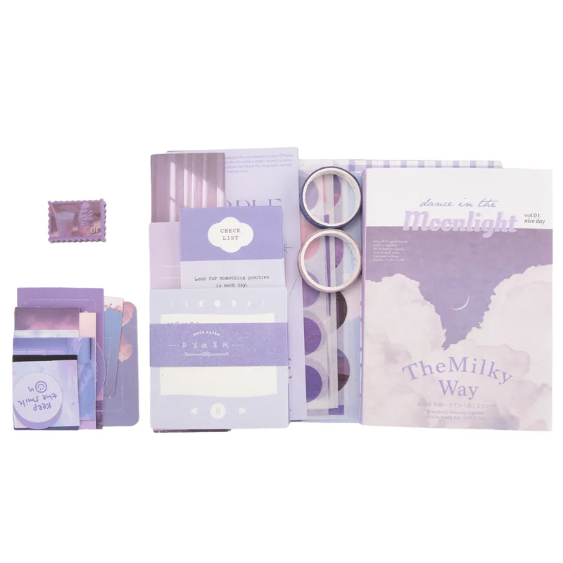 1 مجموعة خمر سجل القصاصات عدة سكرابوكينغ لوازم عدة غير المرغوب فيه مجلة لوازم كيت مع دفتر الشبكة A6 (ضوء القمر)