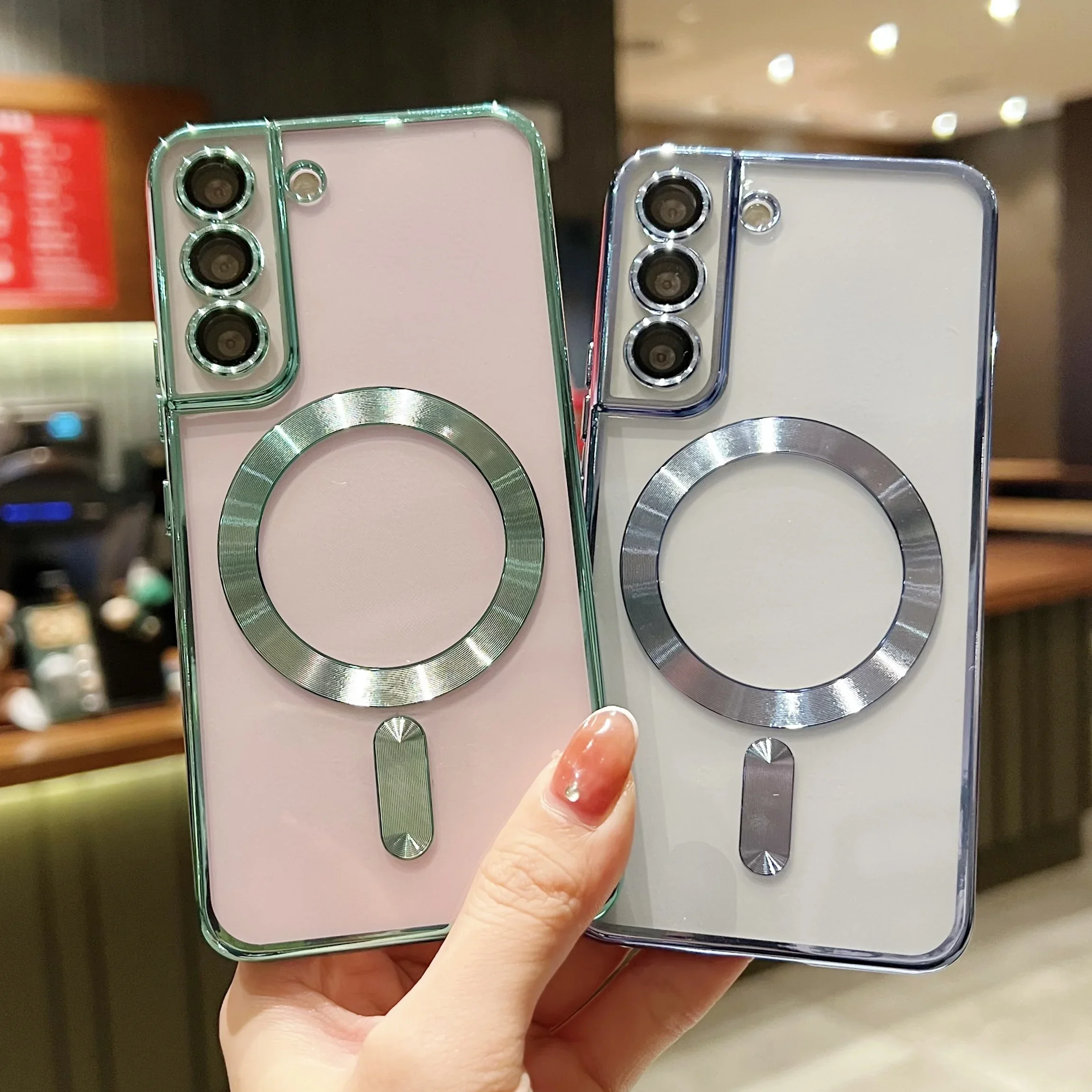 Luxury Plating Clear Magnetic For Magsafe Wireless Charge Case For Samsung Galaxy S20 S21 S22 S23 S24 Ultra Plus Silicone Cover