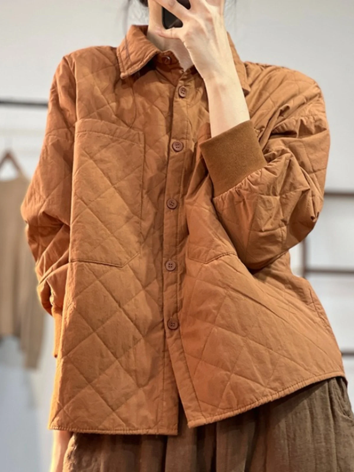 

Thiened, осенне-зимний женский воротник на пуху, хлопковая куртка свободного покроя, теплая пушистая хлопковая внутренняя часть с квадратным узором