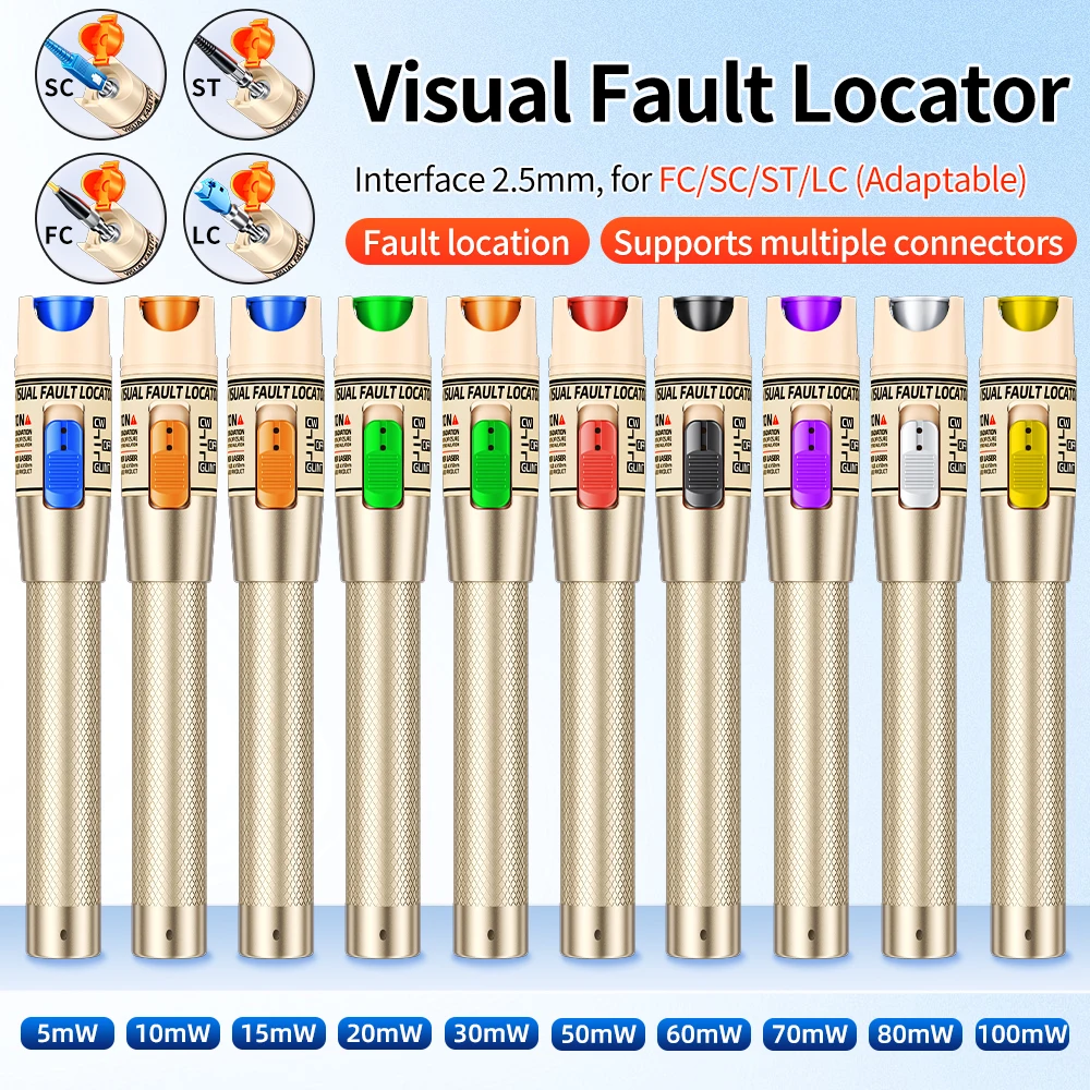 OPTFCUS Visual Fault Locator 10/20/30/100mW Fiber Optic Tester Pen FC SC ST Fiber Optic Cable Tester VFL 1-100km