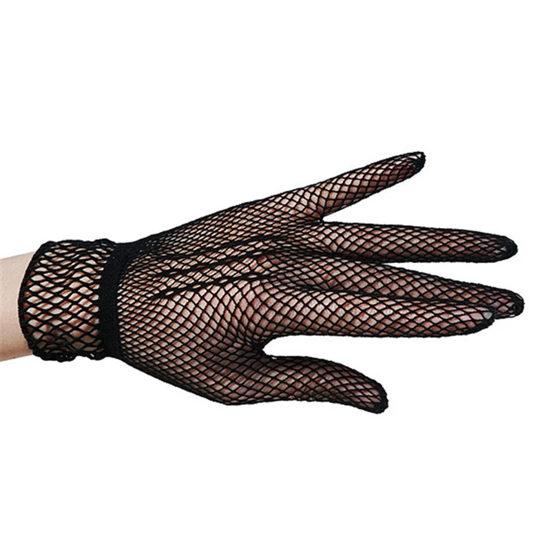 Women's black lace gloves tulle full finger mesh gloves Women's fishnet clear summer driving protection sunscreen gloves