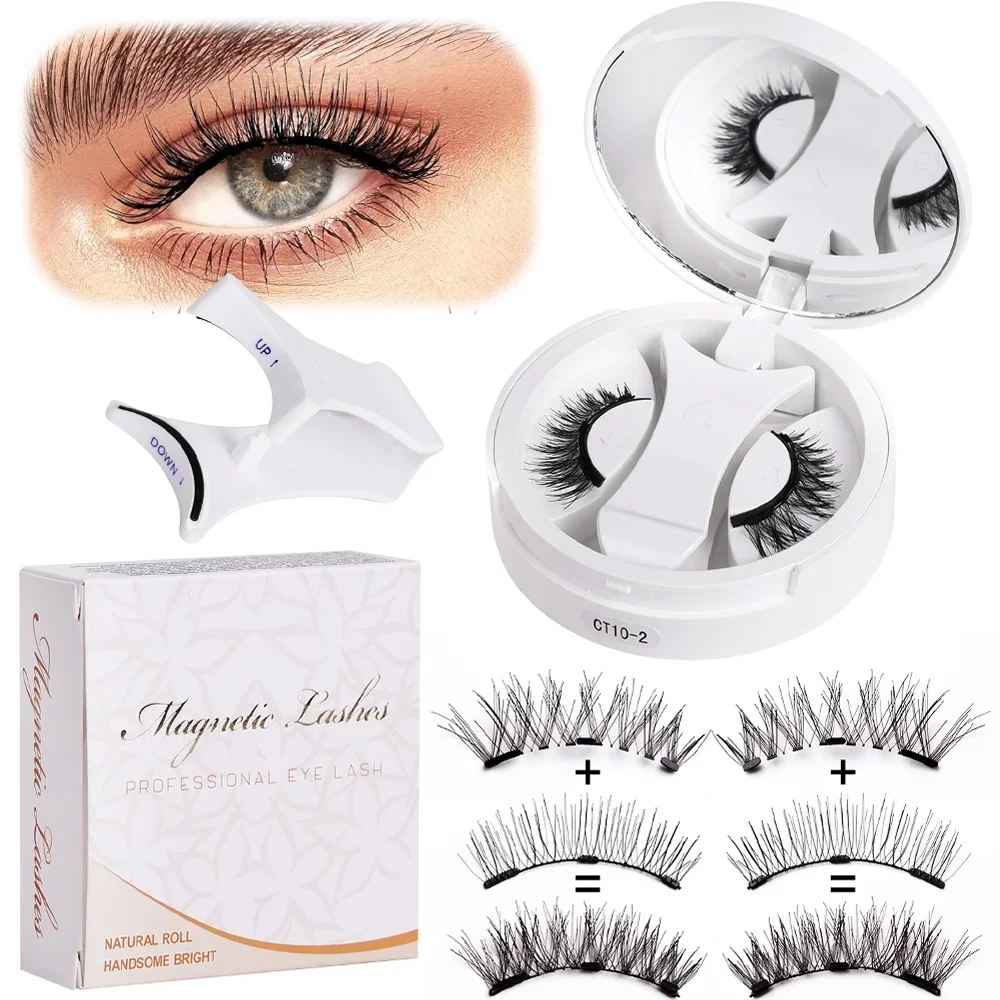 Magnetic Eyelash Set with Built in Eyelash Curler Thick Volume Lashes for European & American Style Reusable Magnetic Lash Kit