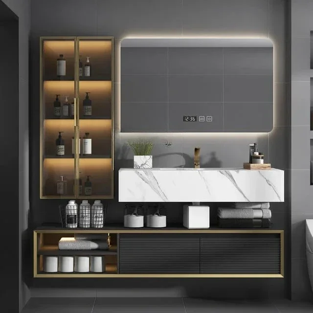TTOak Stone Plate Bathroom Cabinet Combination Modern Light Luxury Smart Bathroom Wash Face Wash Basin Cabinet
