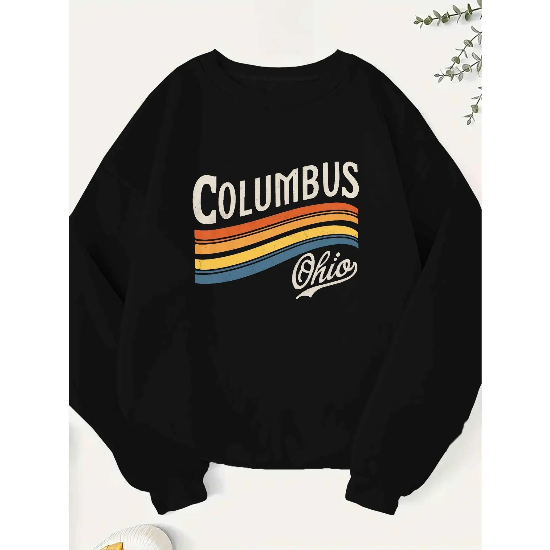 

Women Vintage Columbus Ohio Sweatshirt Retro Graphic Crewneck Pullover Y2K Streetwear Long Sleeve Loose Tops