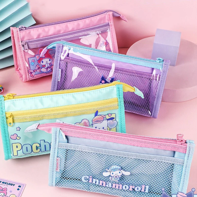 

4pcs Sanrio Multilayer Pencil Case Cinnamoroll Kuromi Melody Pachacco Student Pen Box Pencils Bag Stationery Box School Supplies