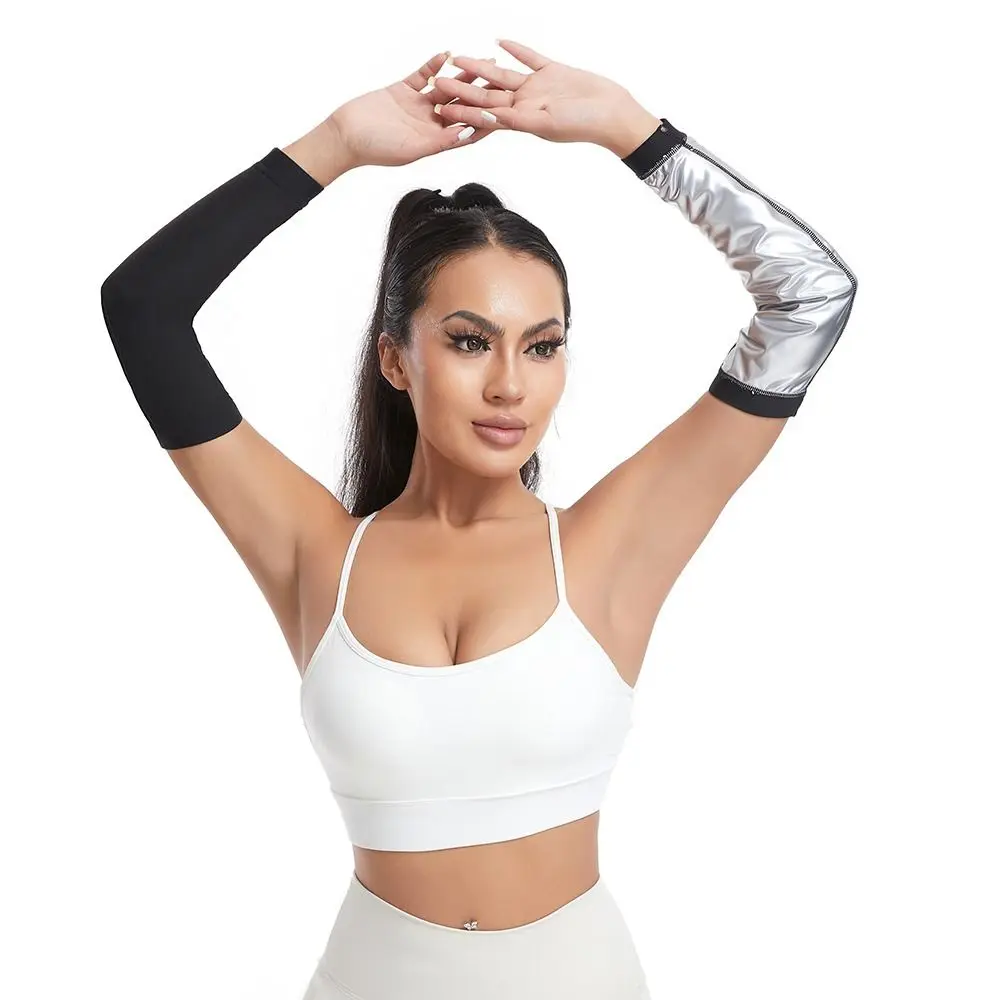 Trajes de brazo deportivos con revestimiento de PU para mujer, banda para el brazo para ejercicio, Sauna, sudor, manga para el brazo, almohadilla protectora para codo para pérdida de peso