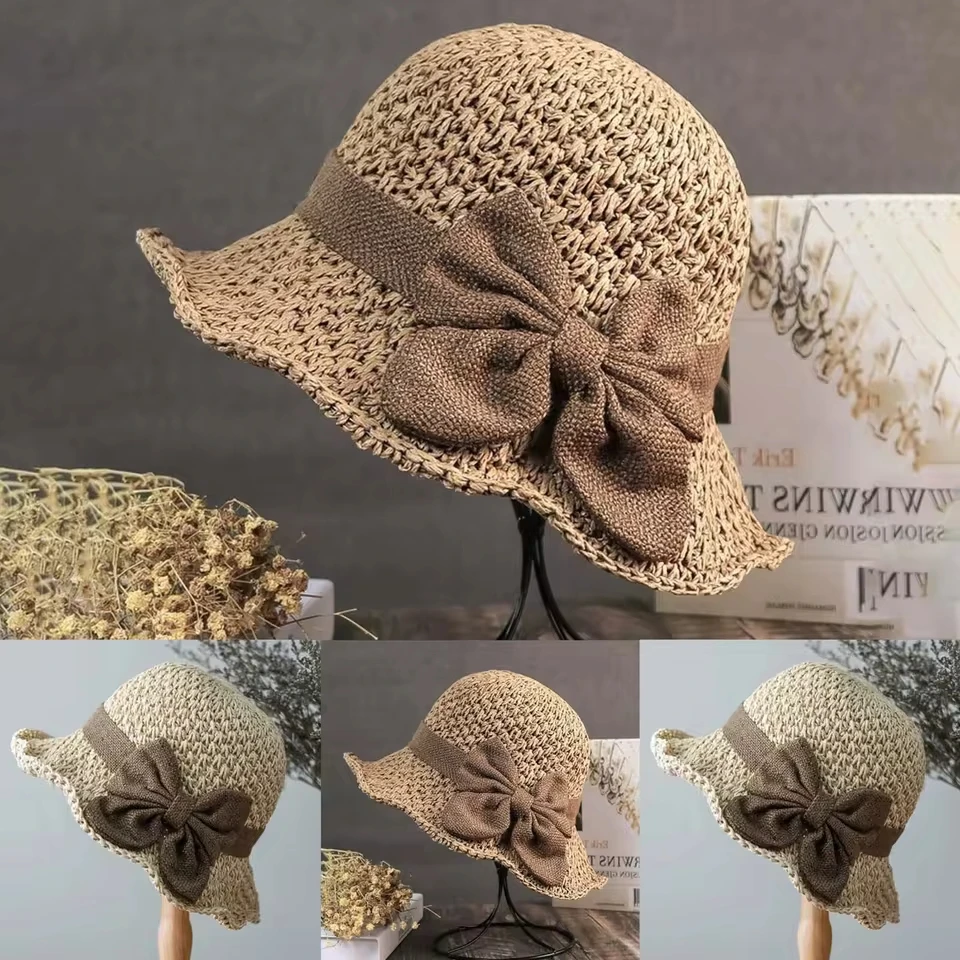 Lace Strap Straw Hat For Women Summer Small Beach Travel shade Hat With Large screen Beach Hat Mini S Accessories