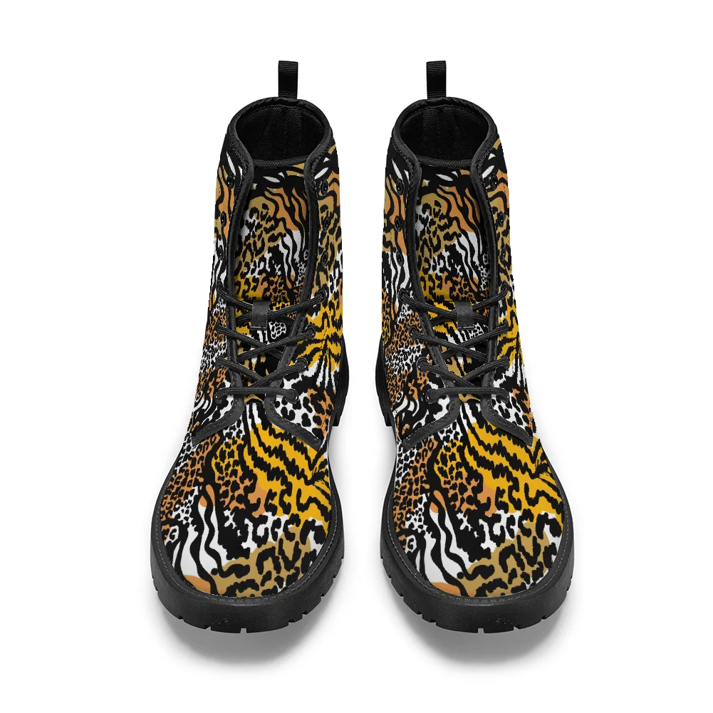 أحذية Golden Leopard Print منتصف الساق أحذية الخريف والشتاء العصرية للرجال والنساء