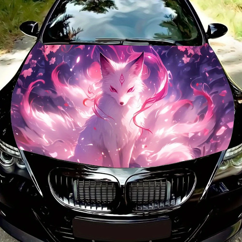 

Crimson Light Nine-tailed Fox Car Vinyl Wrap, PVC Waterproof Car Hood Vinyl Wraps Sticker, Self-Adhesive Scratch-Resistant Stick