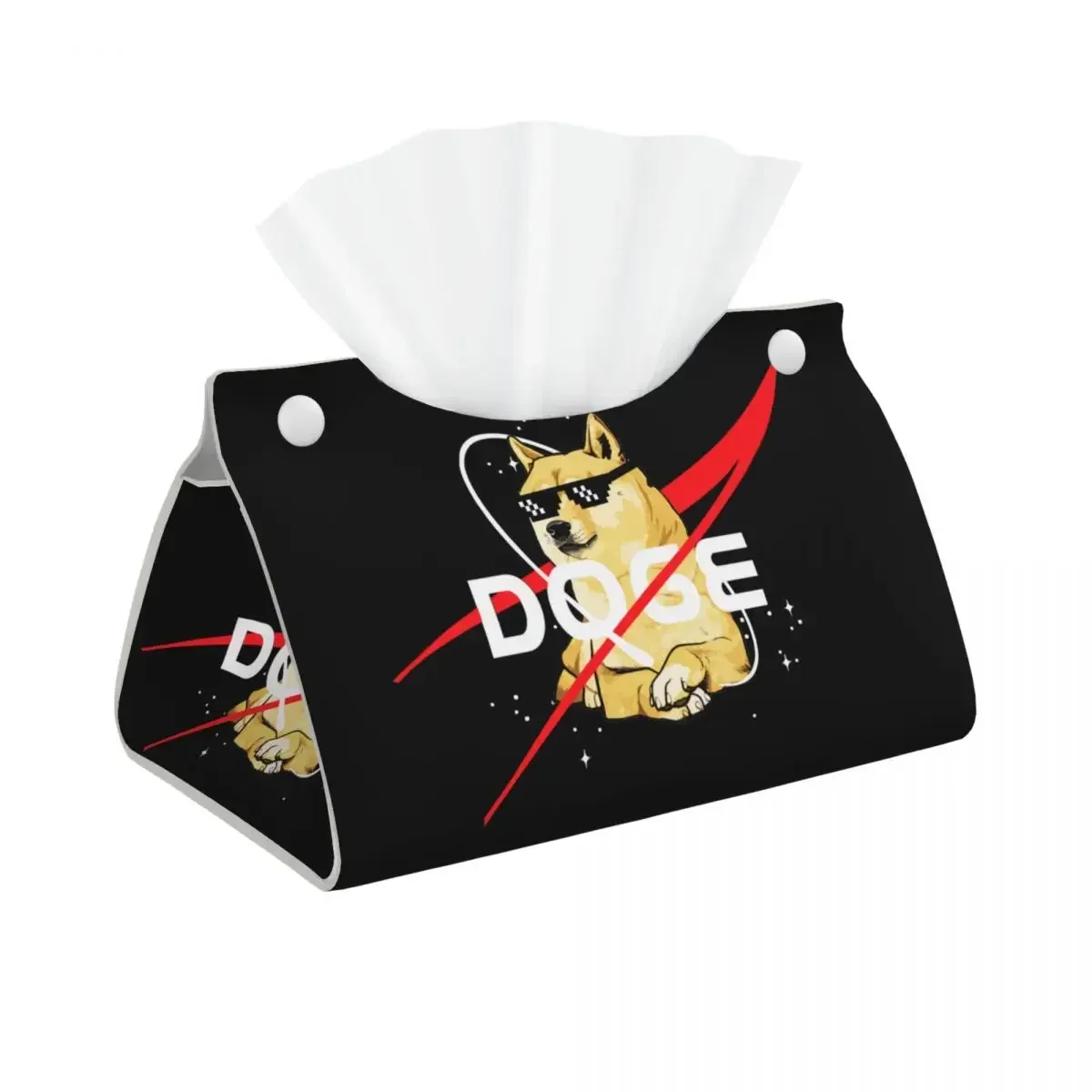 Custom Space Doge Facial Tissue Box Cover Rectangular Cheems Dog Shiba Inu Meme PU Leather Tissue Box Holder for Car Office