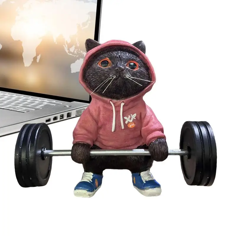 

Fitness Cat Figurines Funny Miniature Cat Figurines Weightlifting Cat Figurine Small Cat Sculpture Decor Cat Lifting Barbell