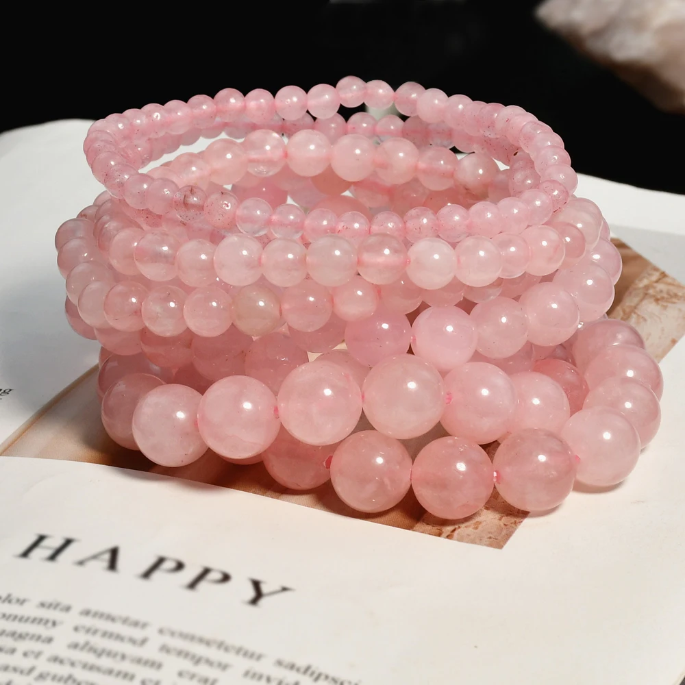 Natural Stone Trendy Jewelry Rose Quartz Bracelet Girls Natural Pink Crystal Bracelet