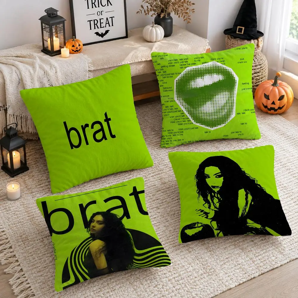 Singer C-Charli XCX BRAT Anime Cushion Cover Plush Decorative Pillow Case With Hidden Zipper Cutecore Room Decor For Home