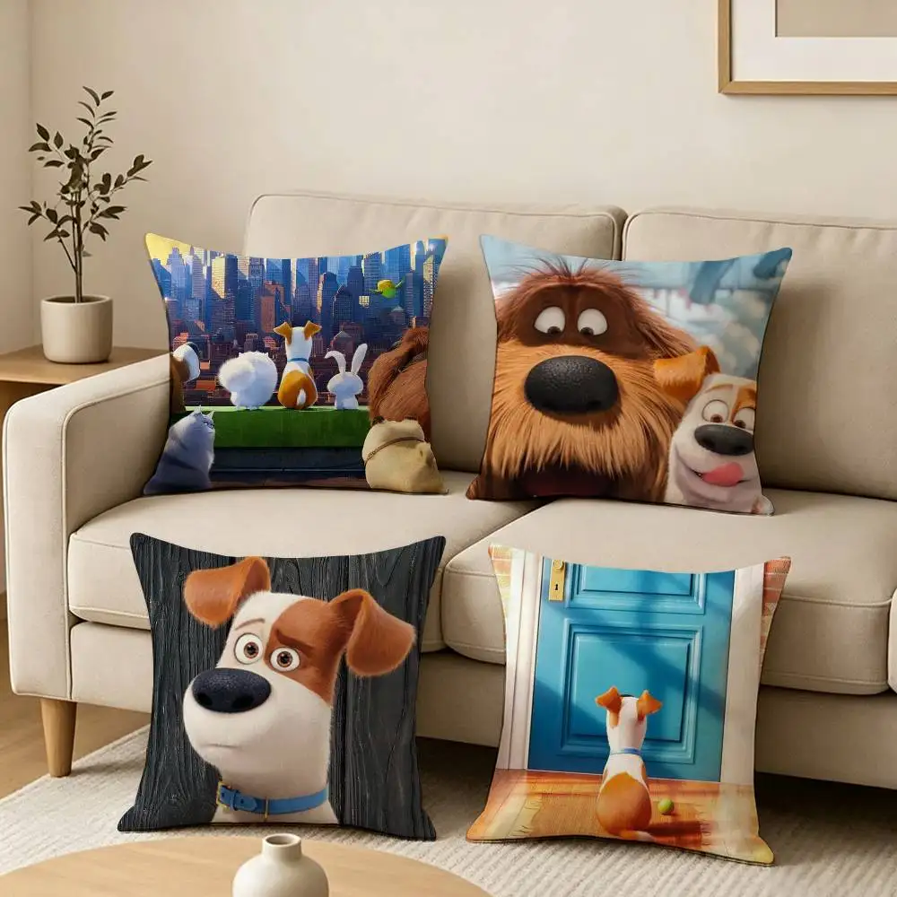 Hot Movie Cartoon Dog Max  Square Double-Sided printed Pillow Case Bedroom Bedside Pillow Sofa Cushion Cover
