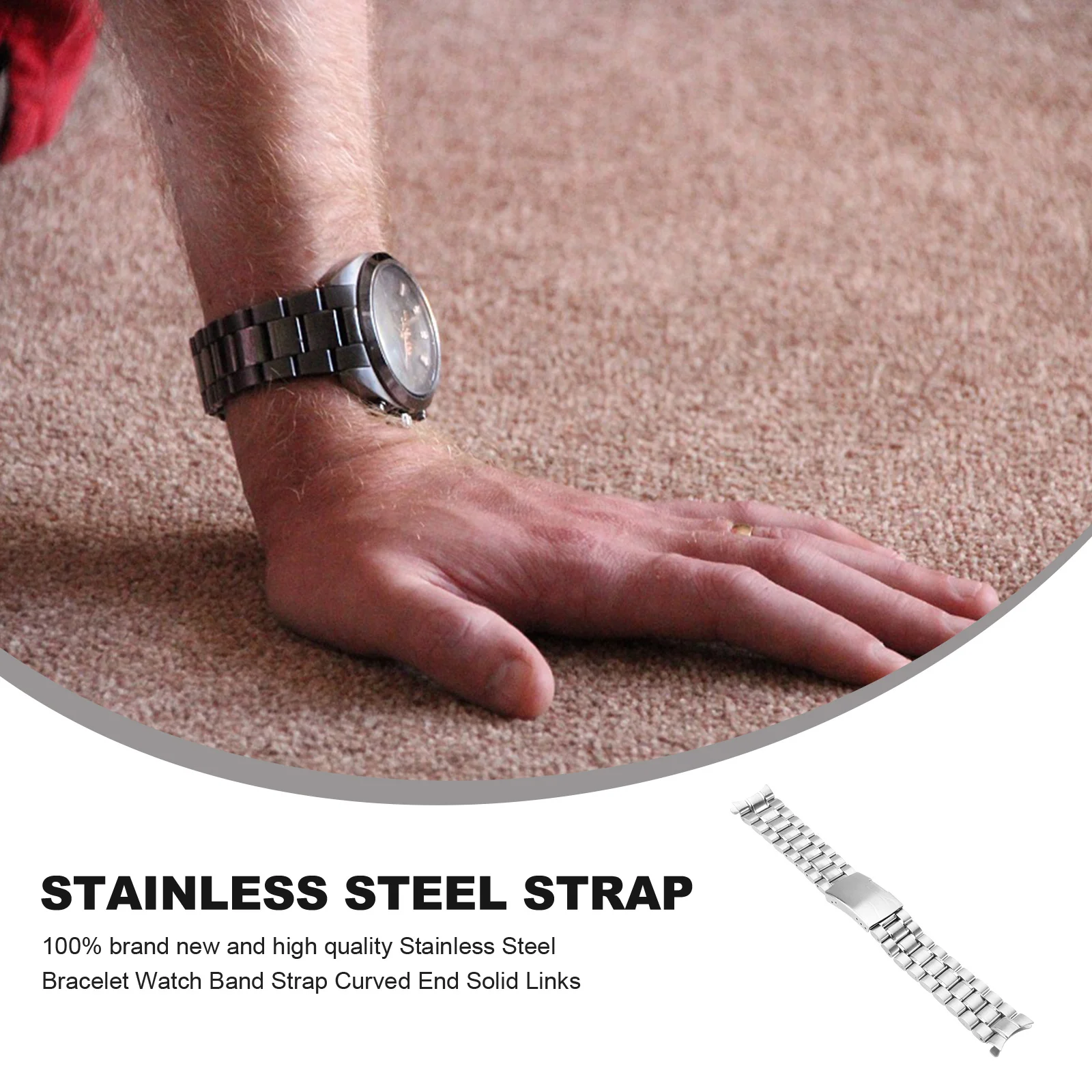 

Curved End Stainless Steel Watch Band Replacement Strap 22mm Solid Durable Silver Link Bracelet Curved End Watch Band