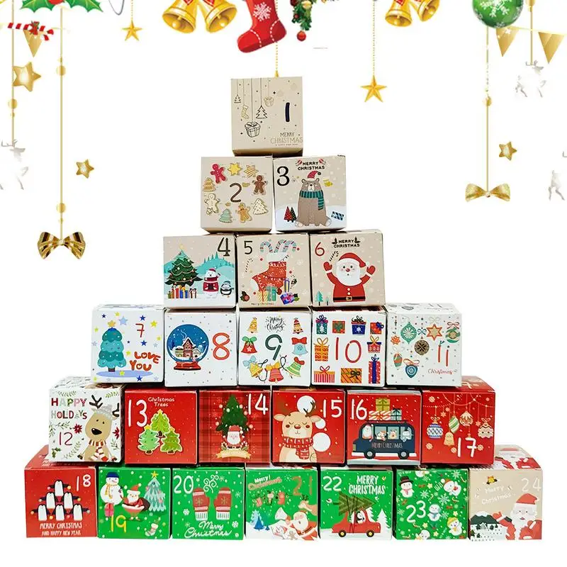 Advent Calendar Boxes Empty Christmas 24 Day Countdown Calender Boxes Reusable Christmas Decorations 24x Christmas Cardboard