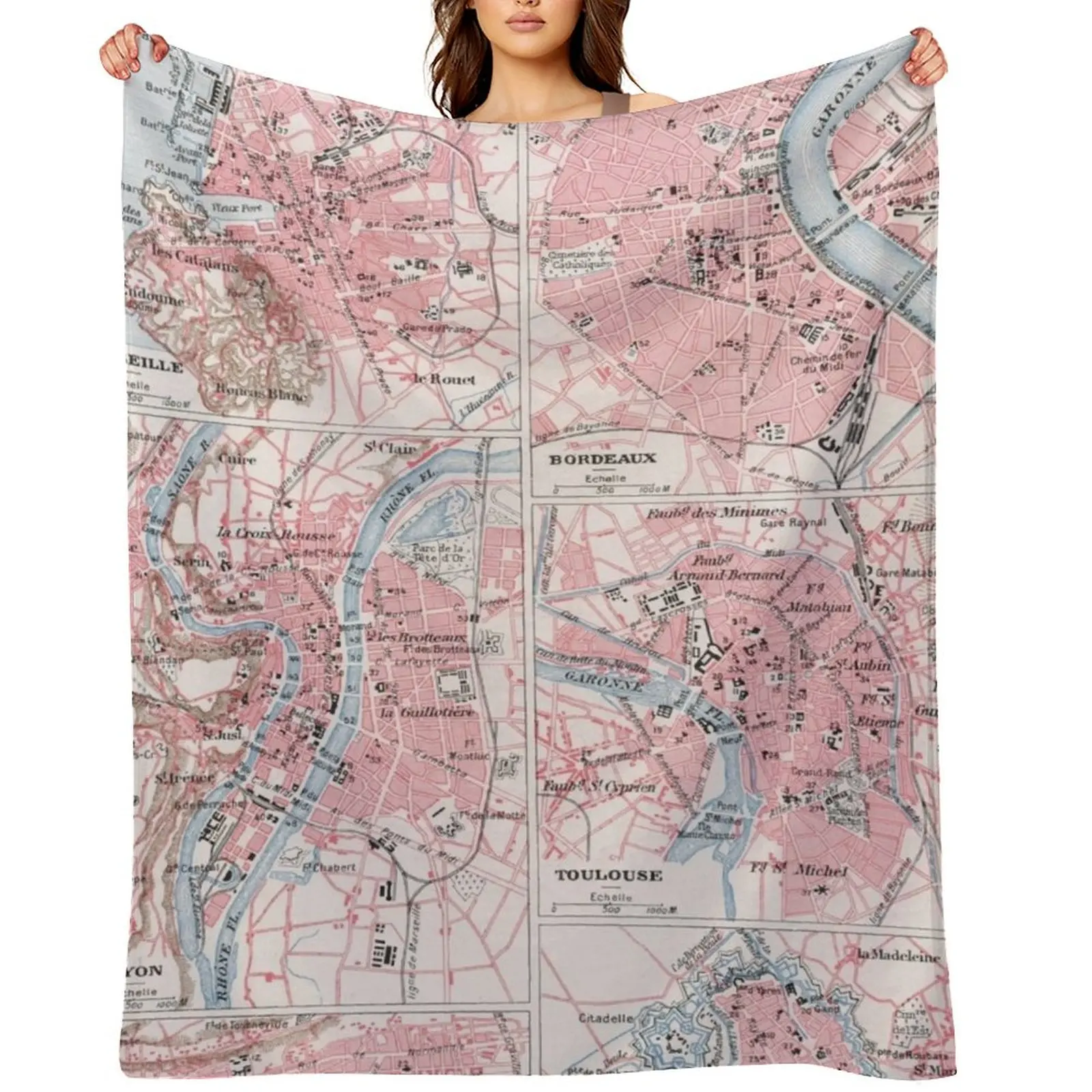 

Vintage French Cities Map Chart (1900) Throw Blanket christmas gifts Shaggy Giant Sofa Beach Blankets