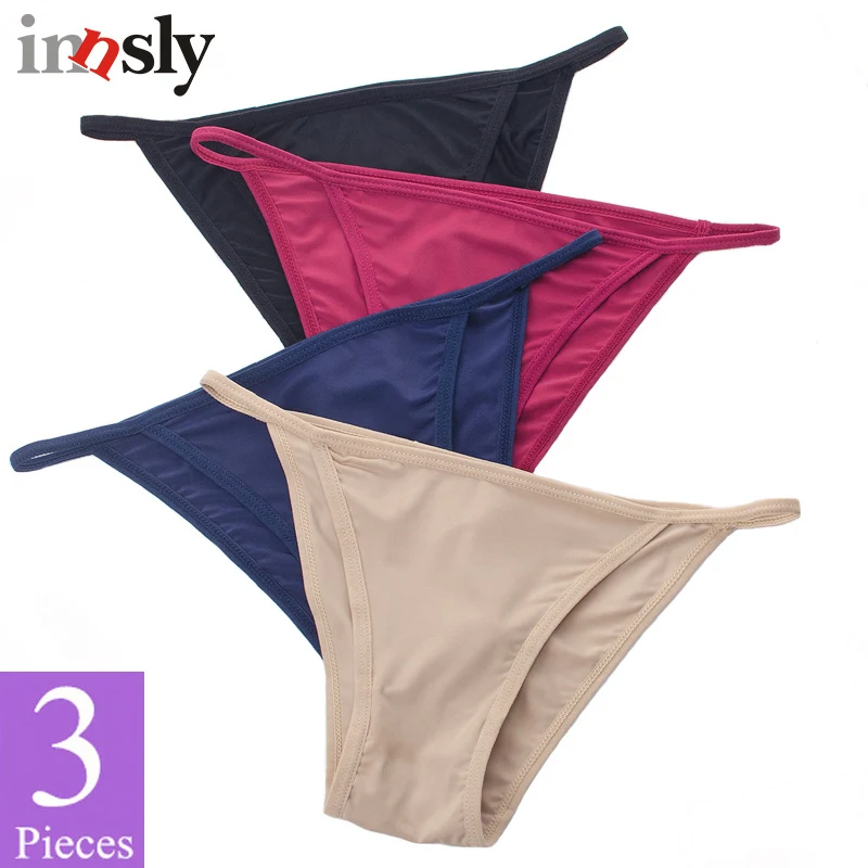 Bragas brasileñas de talle bajo para mujer, ropa interior Sexy de seda de hielo, de algodón sólido, con entrepierna, Tanga, 3 piezas