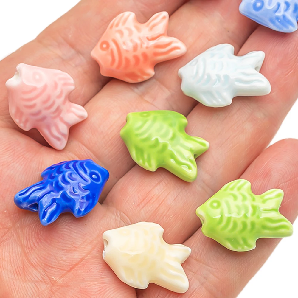 5 pz 19x15mm Grande Porcellana Ceramica Pesce Perline Sparse Perline Colorate per Il Braccialetto Dell'orecchino Della Collana Gioielli FAI DA TE Artigianato Fare