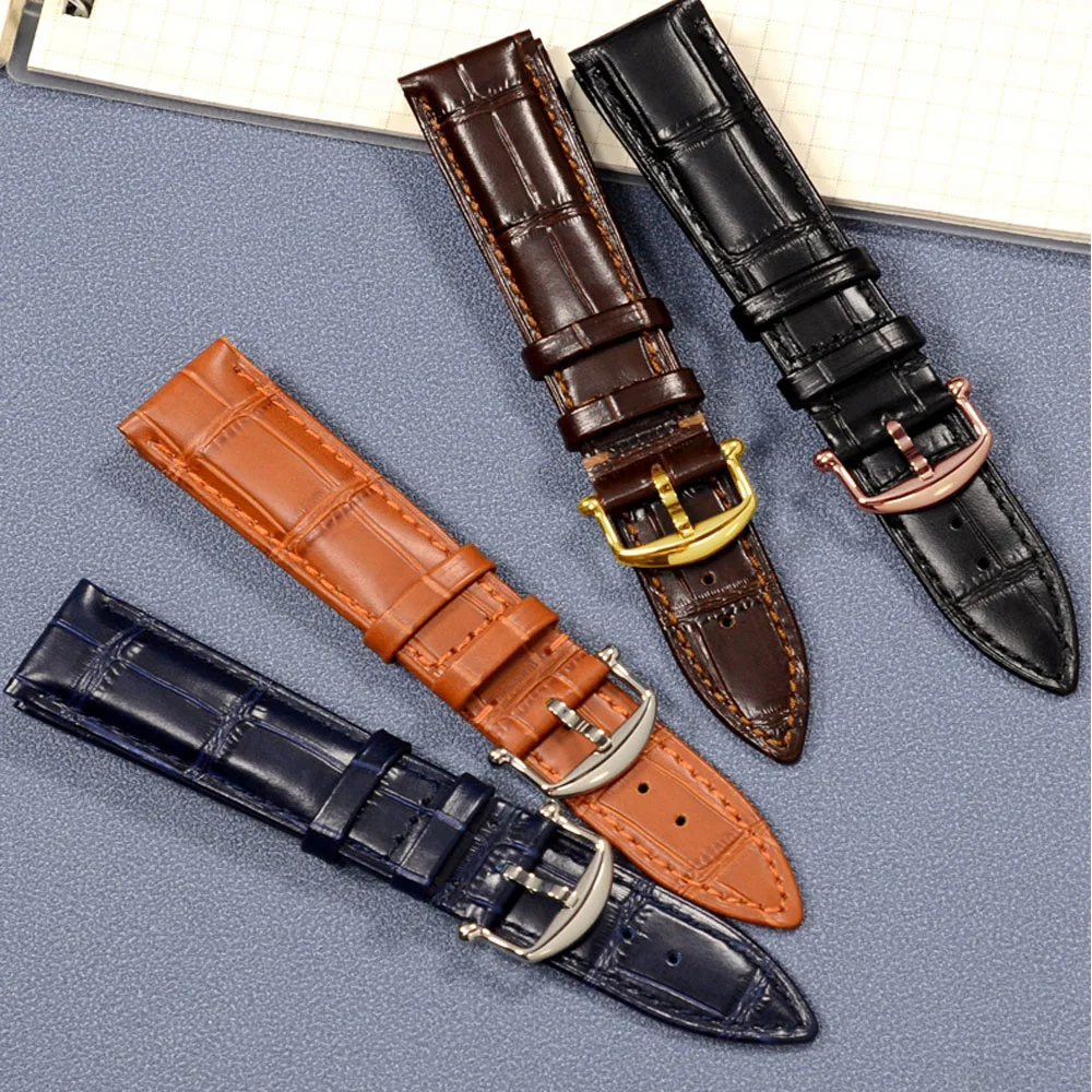 uhgbsd Leather Watch Belt Strap For IWC Pilot Portofino Portugal Seven-day Chain Pin Buckle Blue Men's Model 20mm 19mm 22mm