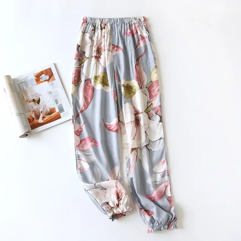 Pantalones de algodón de estilo japonés para mujer, pantalones de pijama multicolores de algodón de sección delgada para primavera y verano,