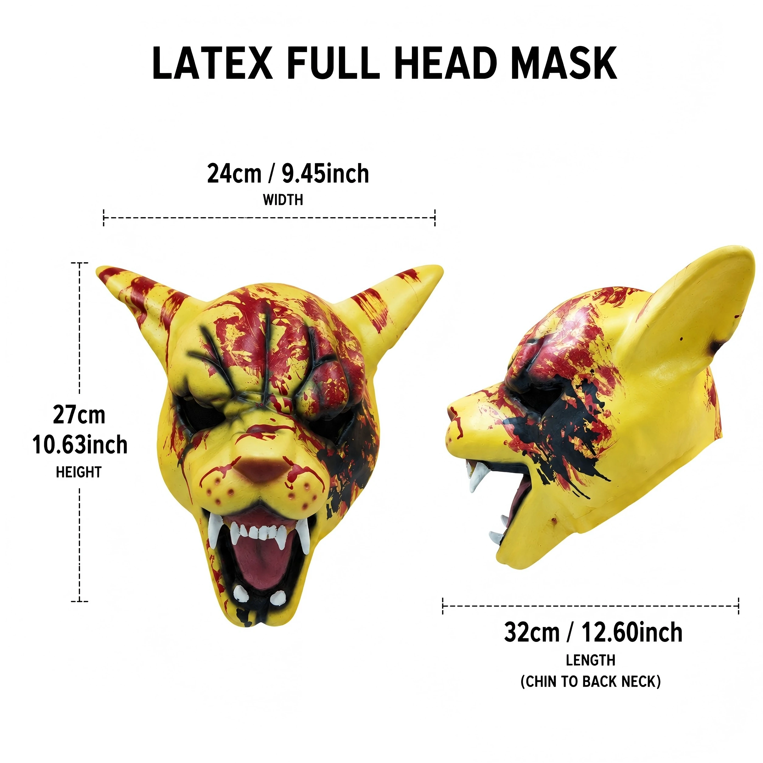 Bloody Animal Mask Yellow Tiger Latex Full Head Helmet Scary Horror Cosplay Prop Adult Halloween Party Carnival Costume Outfit