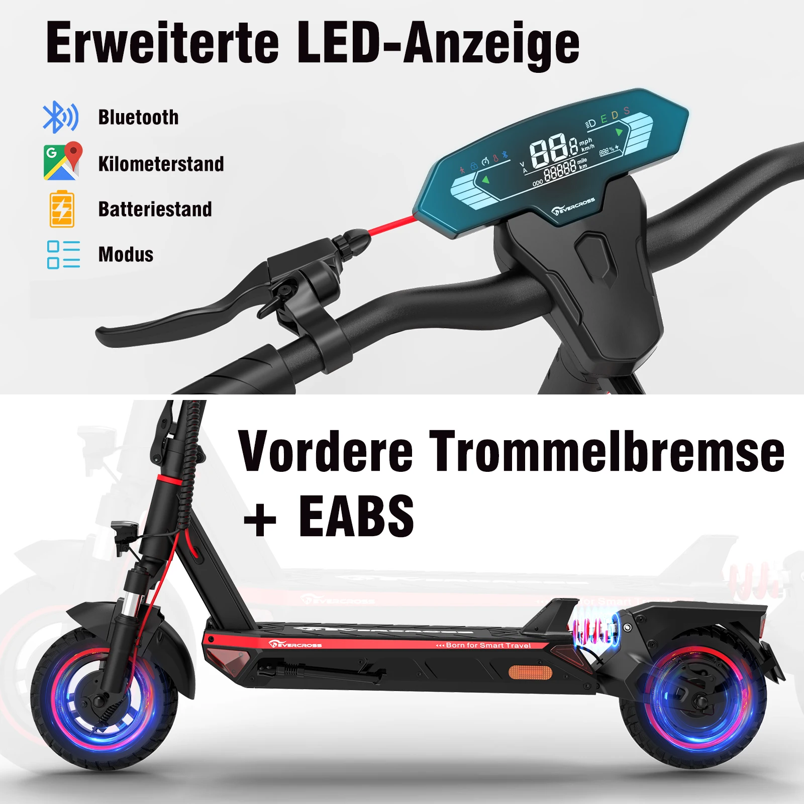 EVERCROSS TECH A1 Elektroroller Faltbar pot App LED Display, 500W Motor, 15,3Ah battery, Reichweite bis zu 55 km