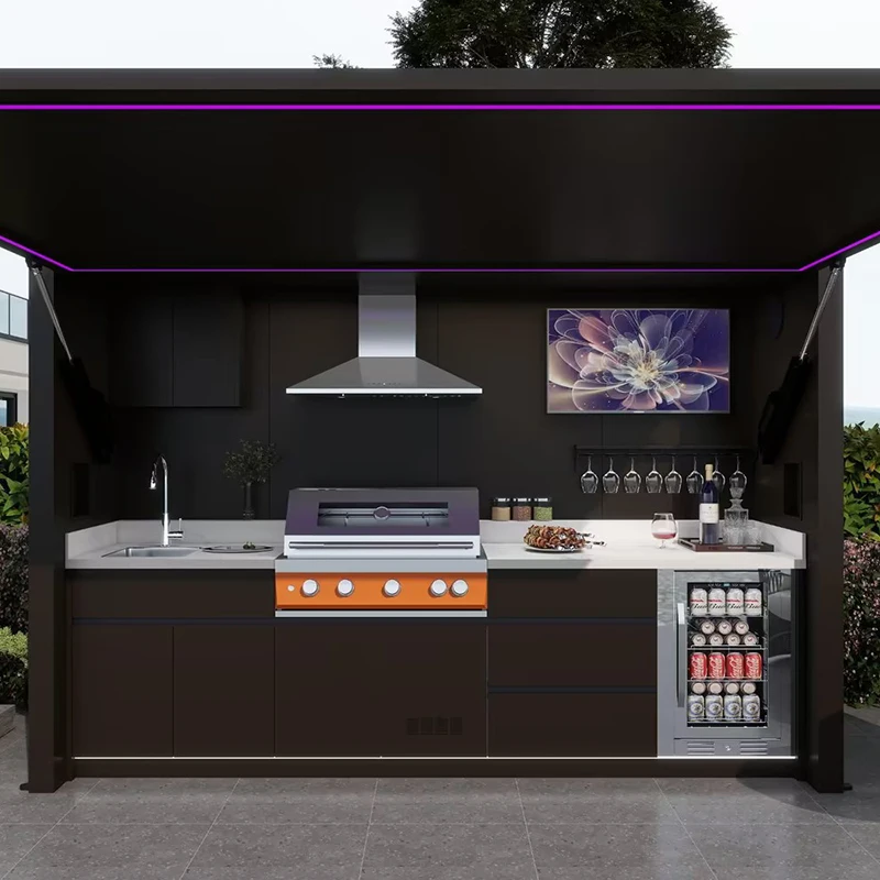 New Arrival Luxurious Modern Chrome Plated Stainless Steel BBQ Outdoor Kitchen Cabinet Gas Grill 6 Burners Remote Control