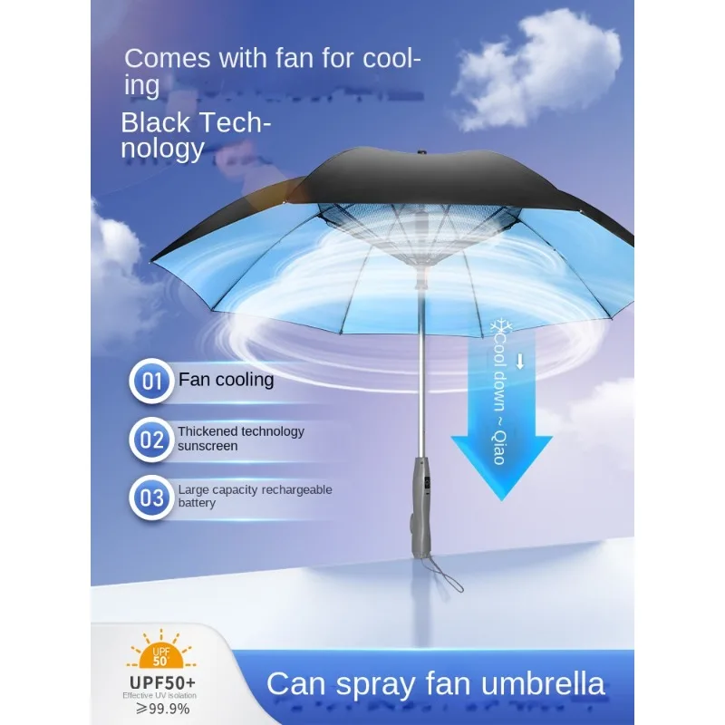 Black Technology Fanbrella Umbrella with Fan UV Protection Spray Cooling Rain Sun Protection Umbrella