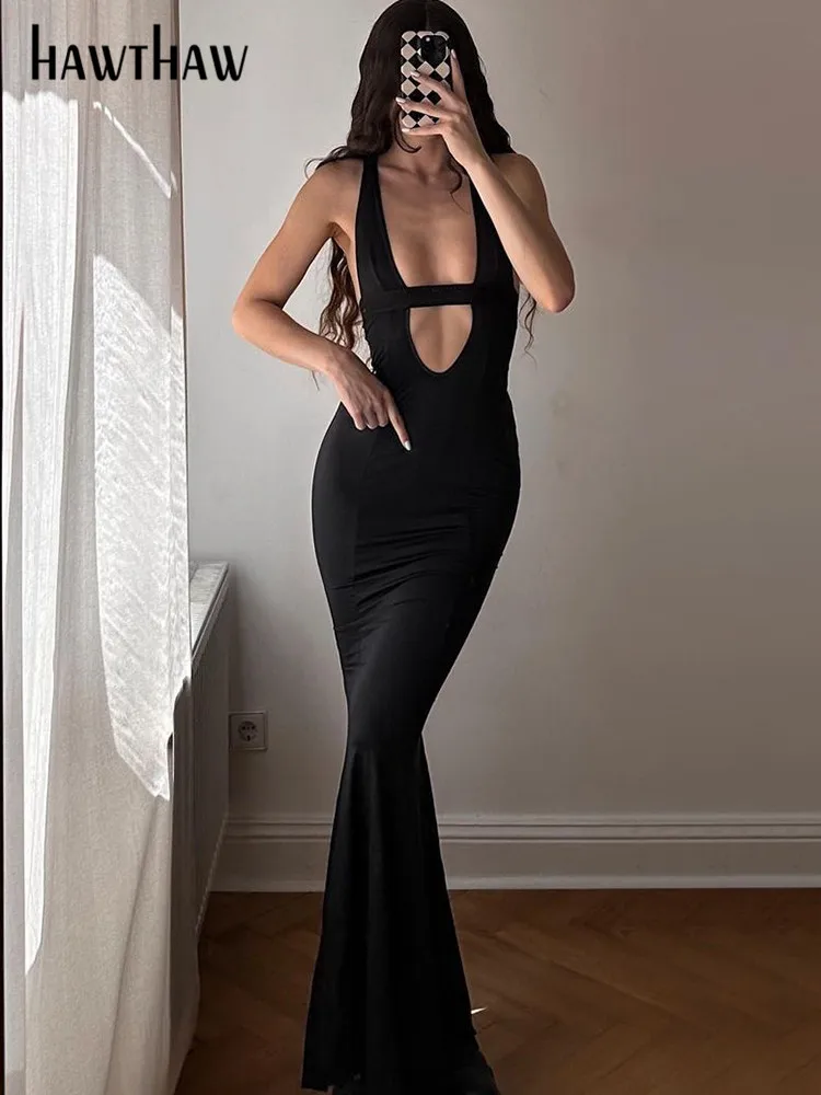 

Hawthaw Women Sexy Party Club Evening Streetwear Bodycon Black Long Dress 2024 Summer Clothes Wholesale Items For Business