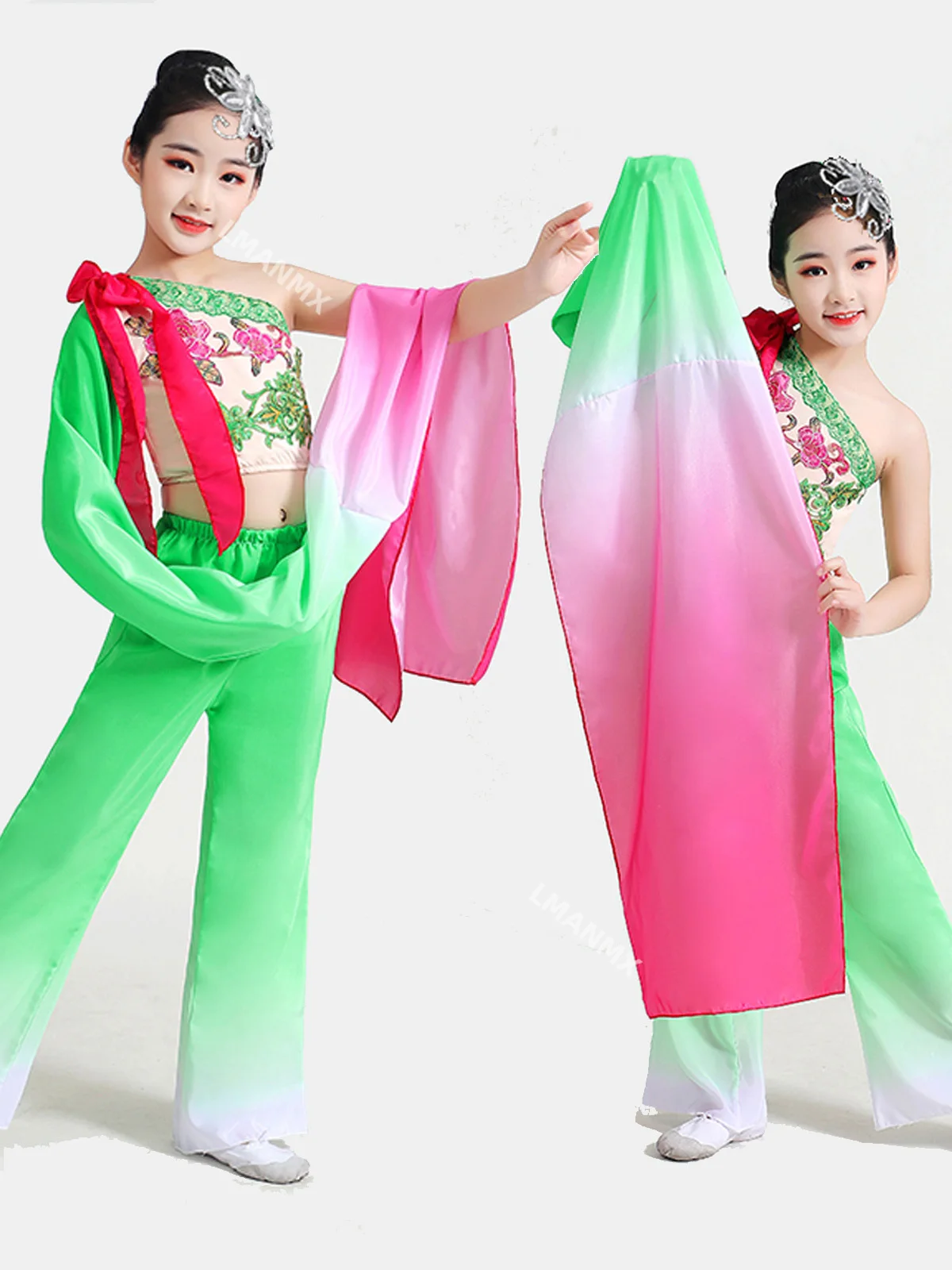 Único ombro manga comprida clássico estilo chinês dança étnica traje de dança infantil