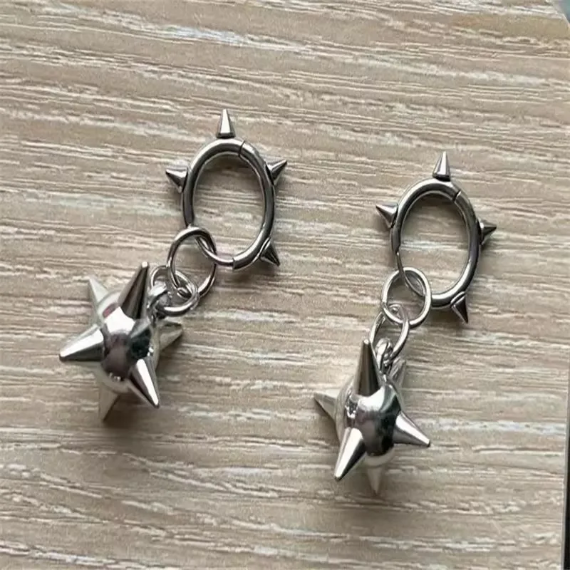 Goth Spiked Huggie Earrings Gothic Morning Star Earrings Punk Jewelry Accessories Stainless Steel Hypoallergenic Spiked Hoops