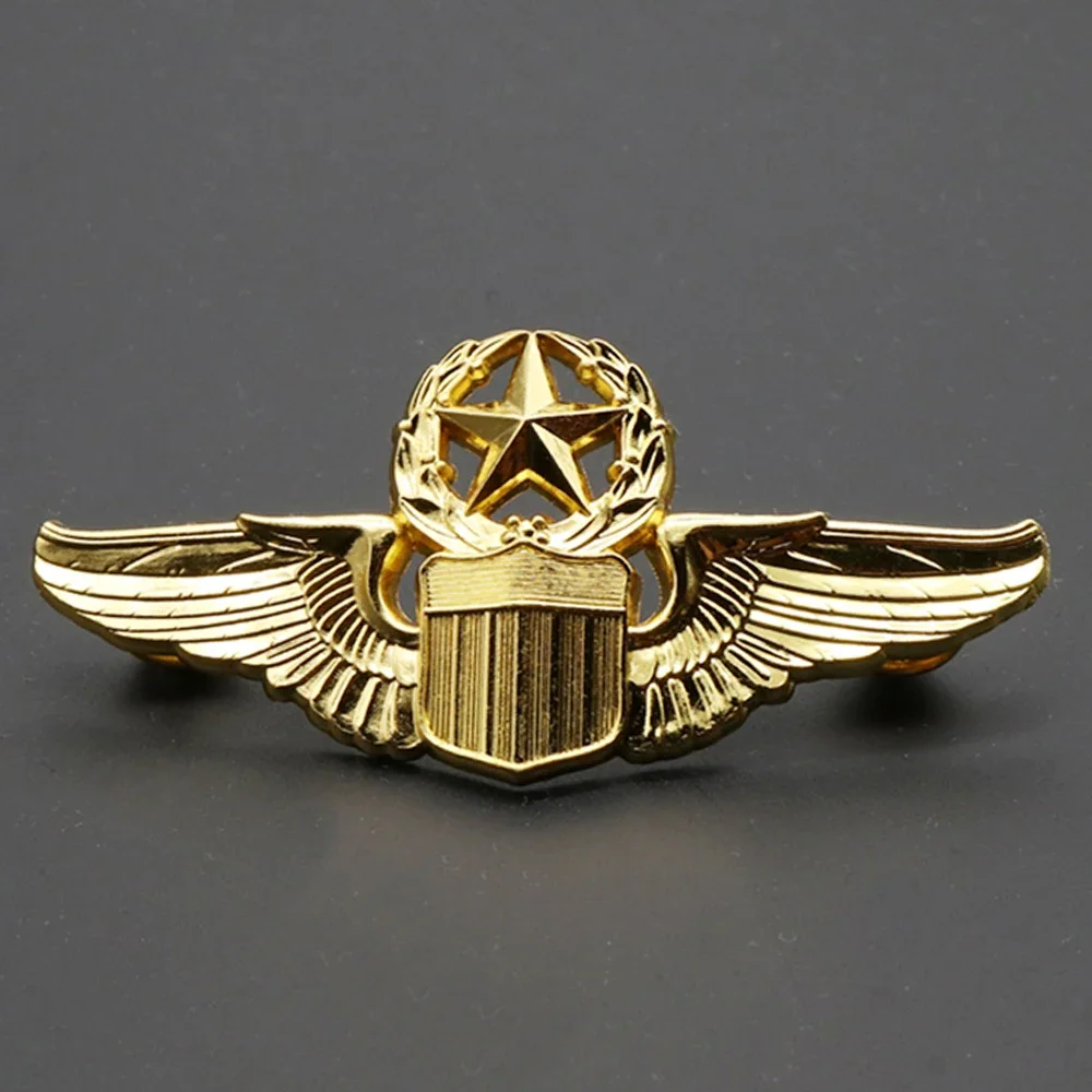 U.S. AIR FORCE USAF BROOCH AVIATOR COMMAND PILOT METAL WINGS PIN MEDAL BADGE GOLD