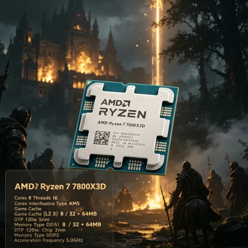 AMD Ryzen 7 7800X3D for Gaming PC CPU 8-Core 16-Thread 5.0GHz 96MB 3D V-Cache AM5 Desktop Processor High FPS Gaming
