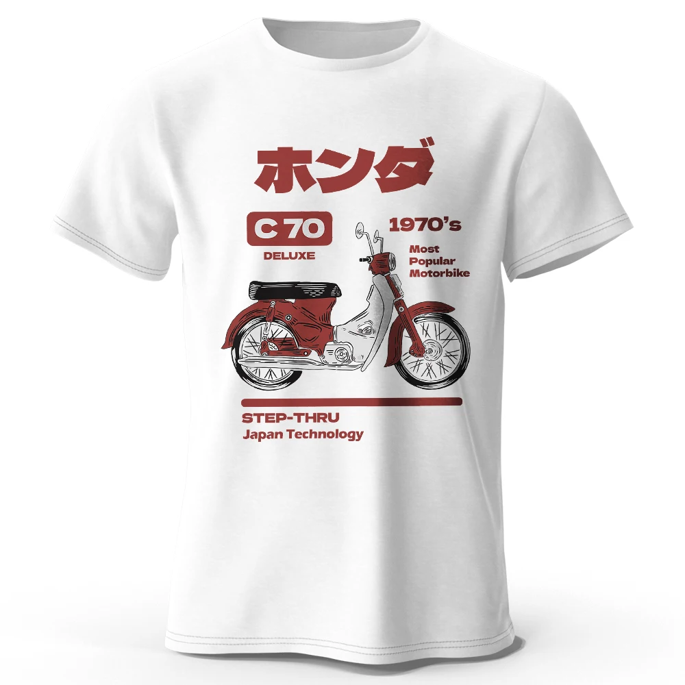 T-Shirt aus 100 % Baumwolle mit japanischem Retro-Motorrad-Aufdruck, weiches und atmungsaktives Rundhals-Kurzarm-T-Shirt, Unisex-Vintage-Stil
