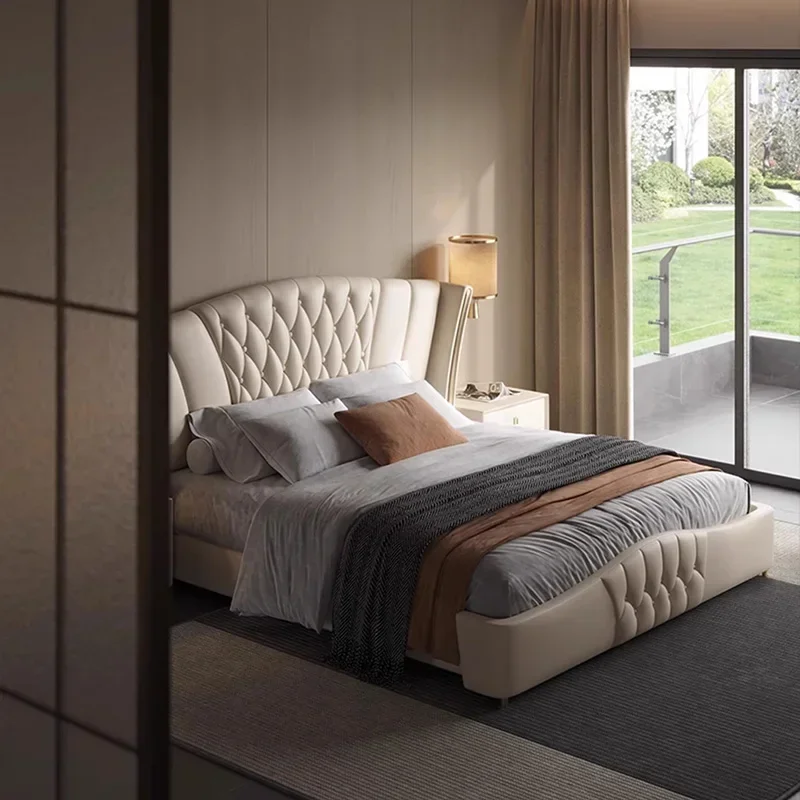 

Luxury Double Bed Bedroom Frame Queen Full Design Massage Bed European Simple Travel Sleeping Letto Matrimoniale Hotel Furniture