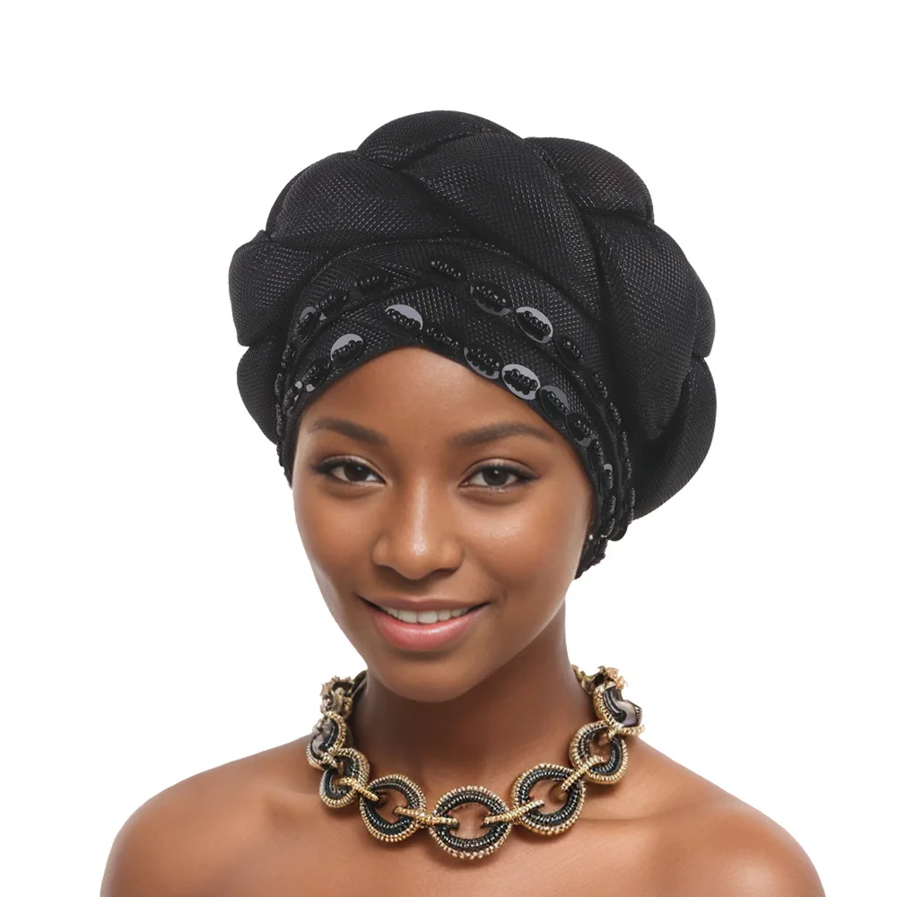 Turban Africain pour Femme, Cravate de Sauna, Nigeria, Enveloppes de Tête, Auto Gele, Bonnet Musulman, Déficit de Mariage, Nouveau, 2024